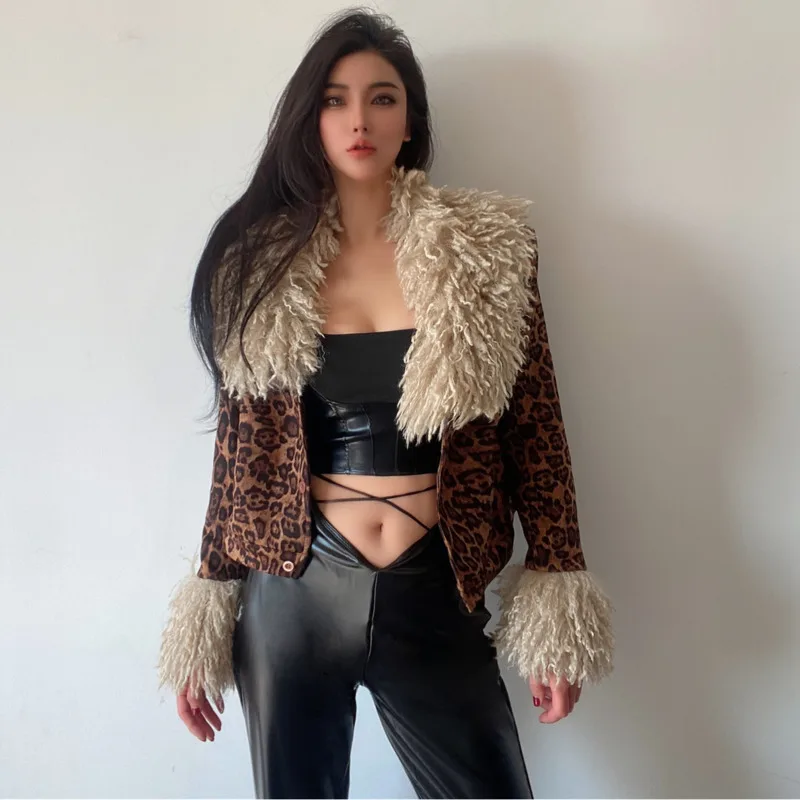 Зимняя теплая леопардовая Повседневная Женская куртка из искусственного меха