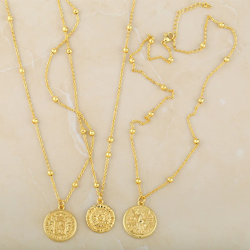 Цепочка с золотыми бусинами кругого диска ожерелье солнце Для женщин