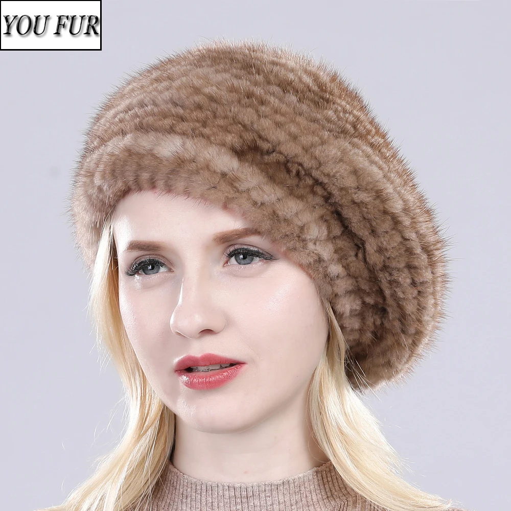 

2023 Russia Winter Real Mink Fur Hat Women Handmade Knitted Real Natural Mink Fur Beanies Hats Lady Real Mink Fur Skullies Caps