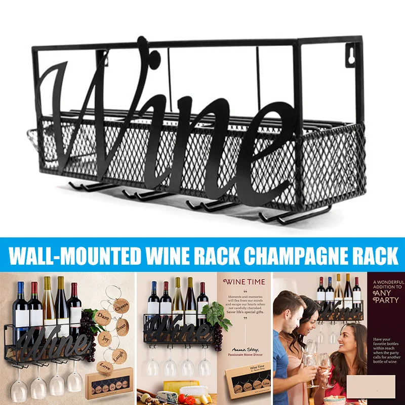 

Wall Mounted Wine Rack Bottle Glass Holder Store Red White Champagne Home Kitchen L23
