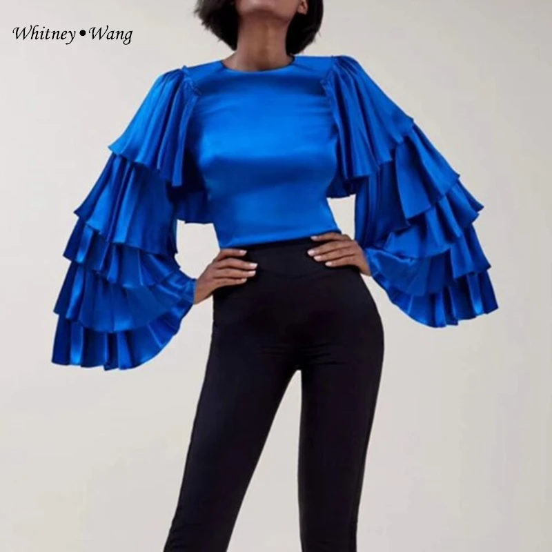 WHITNEY WANG блузки 2020 Весенняя мода уличная одежда многослойная с расклешенными