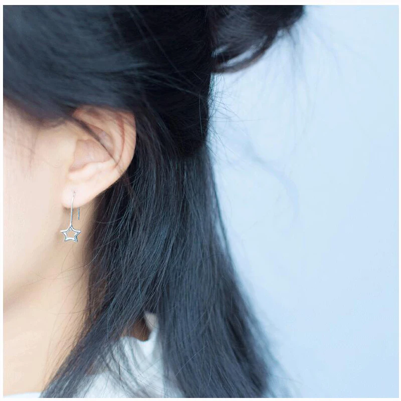 TrustDavis New Women's 100% 925 Sterling Solid Silver 10mmX24mm Hollow Star Stud Earrings Girl Lady Xmas Gift DS374 | Украшения и