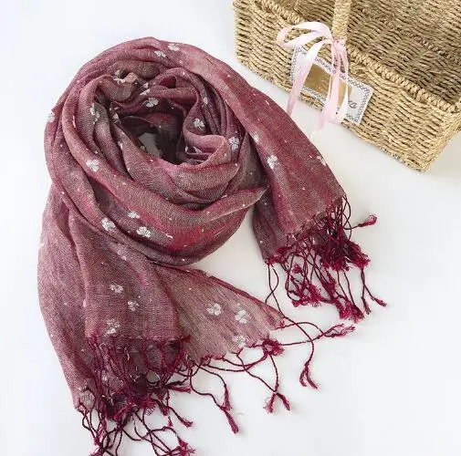 100% высококачественный Женский шарф с цветочным принтом клевера из льна чистого