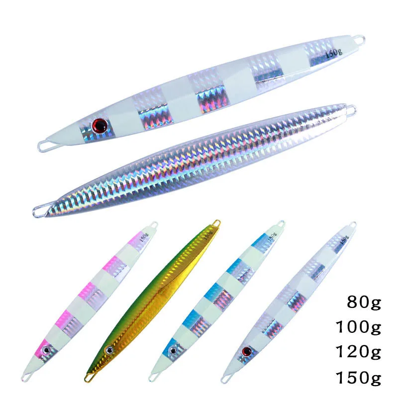 

4PCS Slow sinking Jig Hook Lure Deep sea Fishing Silvery Jigging Jigbait spoon baits 80/100/120/150g