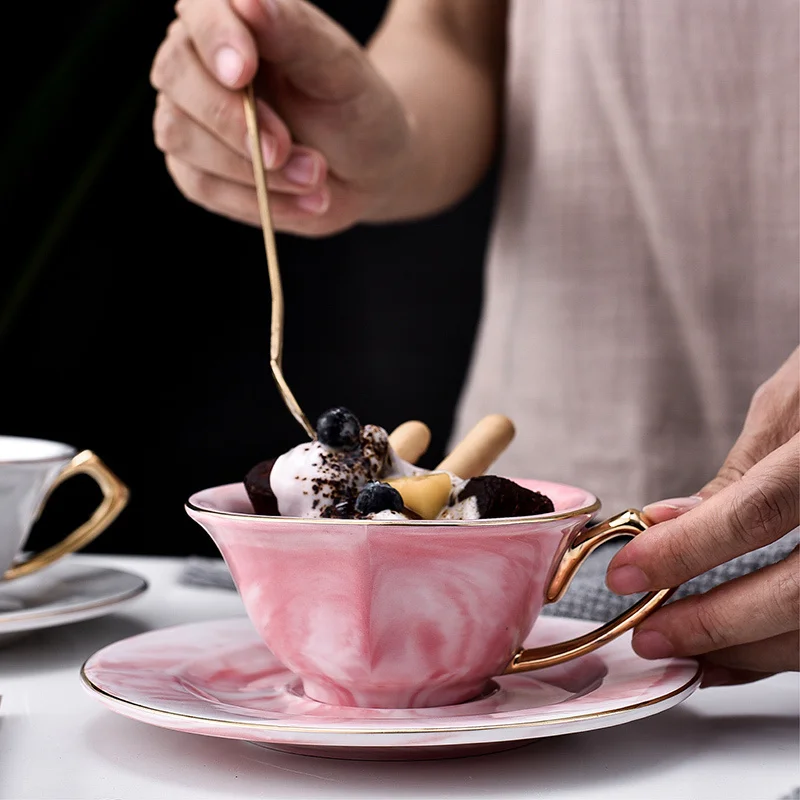 Европейская мраморная керамическая кофейная чашка с блюдцем молочный чай в