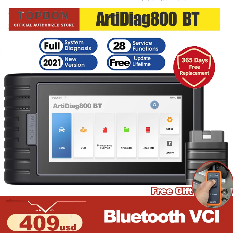 Автомобильный диагностический Bluetooth сканер TOPDON ArtiDiag800 BT OBD2 pk MK808BT|Анализатор