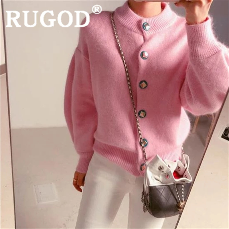 RUGOD три четверти рукав Сезон осень зима теплый свитер кардиган для женщин из