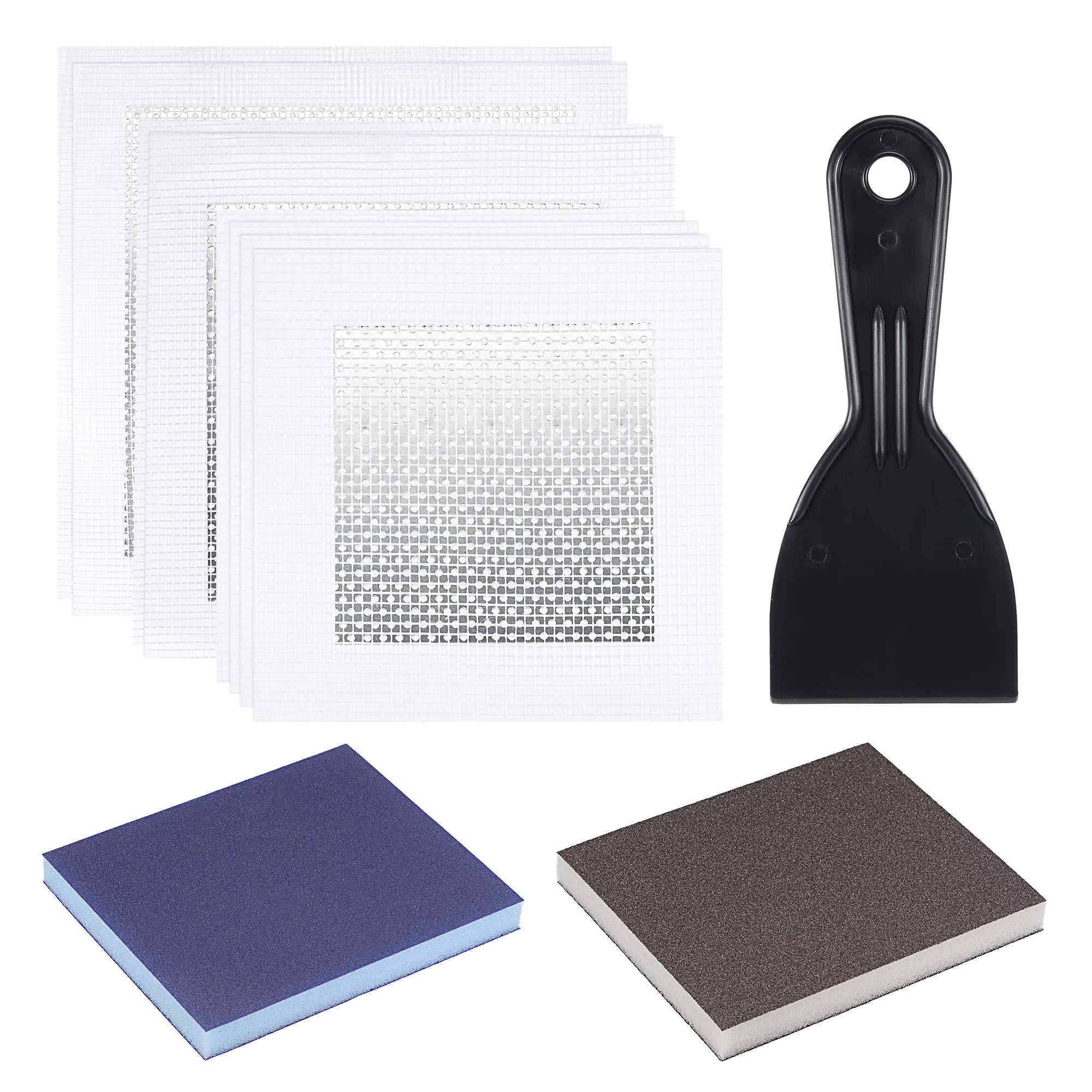 

Uxcell 11Pcs Aluminum Wall Repair Patch Set 4" 6" 8" Self-Adhesive Fiberglass Mesh Over Galvanized Plate, 3" Putty Scraper
