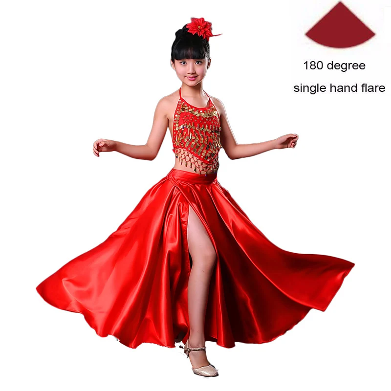 Color3 180degree Высококачественная сатиновая Мягкая красная черная юбка для девочек-подростков, испанское фламенко, полосатая шикарная одежда для бальных танцев, сценическое платье - Цвет: Color3 180degree
