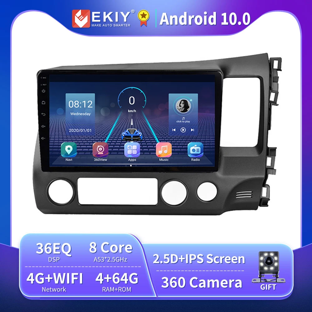 

Автомагнитола EKIY 2 din на Android 9,0, 8 ядер, GPS, для Honda Civic 2006-2011, мультимедийный видеоплеер, навигация