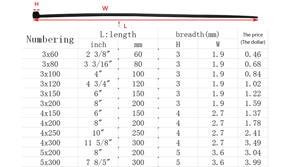 Самоблокирующийся пластиковый нейлоновый Галстук 100 шт. черный 5x300кабельная
