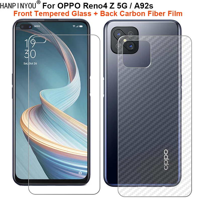 

For OPPO Reno4 Z 5G / A92s 6.57" 1 Set = Soft Back Carbon Fiber Film + Premium Tempered Glass Front Screen Protector