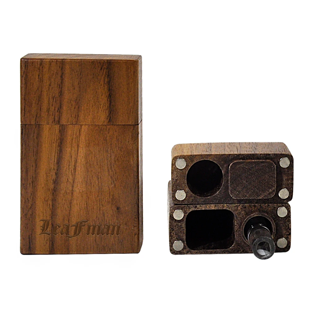 

LEAFMAN Magnetic Style Wooden Dugout Case With Glass One Hitter Pipe Bat 56*88MM Natural Wood Cigarette Case Dry Herb Box