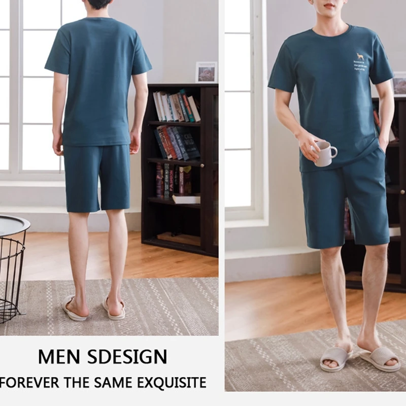 

2021 Summer Pajamas Men's High Quality Cotton Short-sleeved Shorts Casual Suit Korean Men's Home-wear Solid Sports Suit