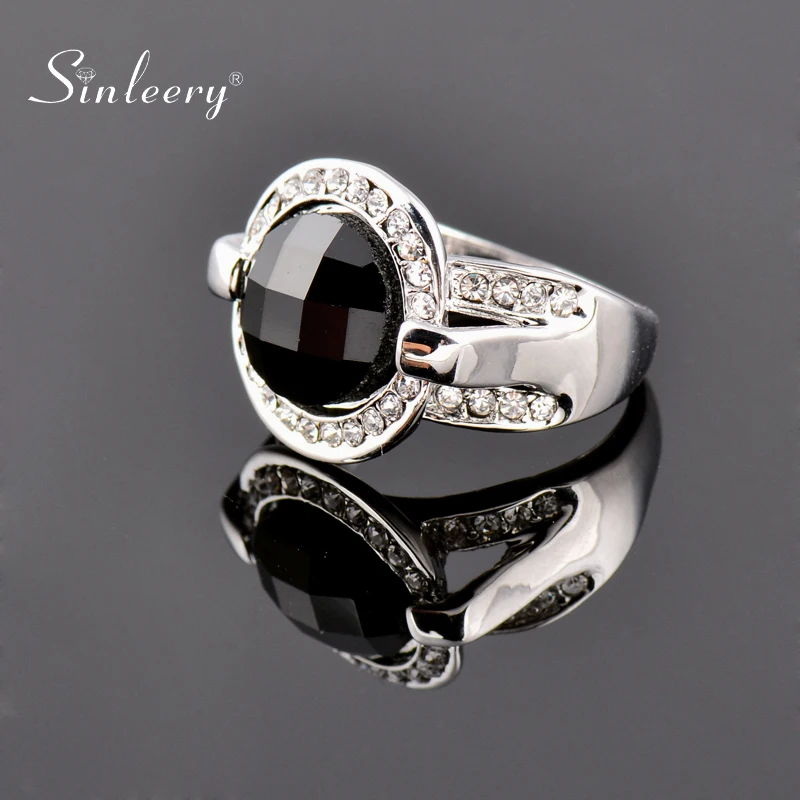 SINLEERY винтажные круглые черные акриловые кольца для женщин серебряного цвета