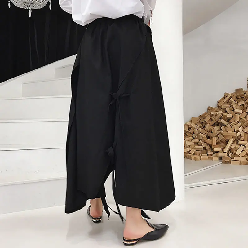 Необычные брюки на шнурке женские корейские модные новые черные дикие Джокер 2019