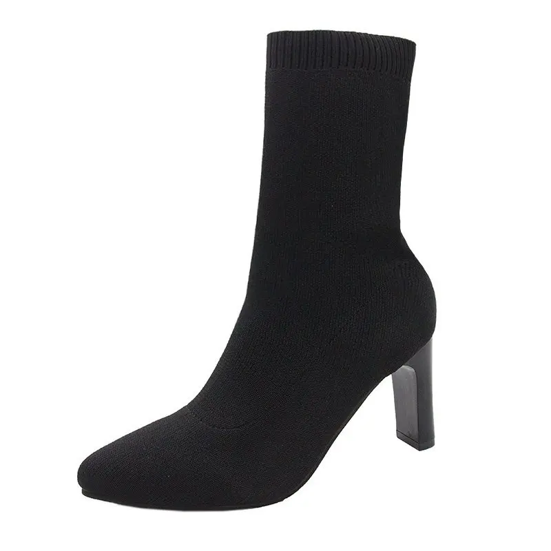 

2021 New Autumn and Winter High Heel Women's Shoes Pointed Toe Stiletto Boots Black Stretch Thin Socks Boots Marti Boots Sexy