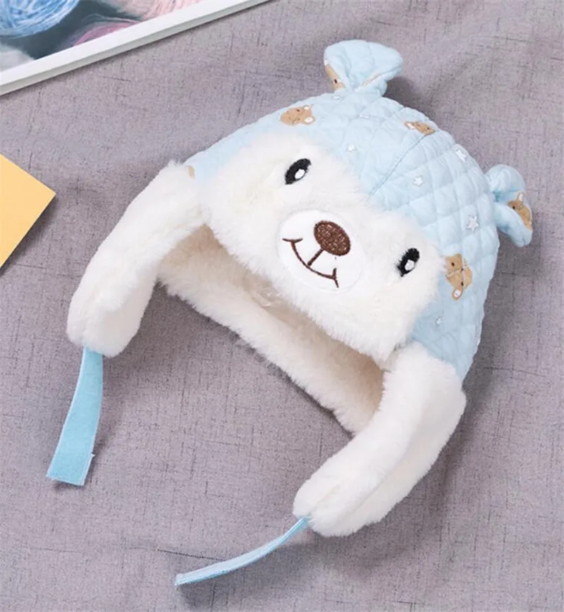 Light Blue Hat Детский зимний комплект из 3 предметов: шапка и шарф и перчатки, теплая плюшевая шапка для малышей Новинка года, милая Кепка и шарфы с рисунком для мальчиков и девочек - Цвет: Light Blue Hat