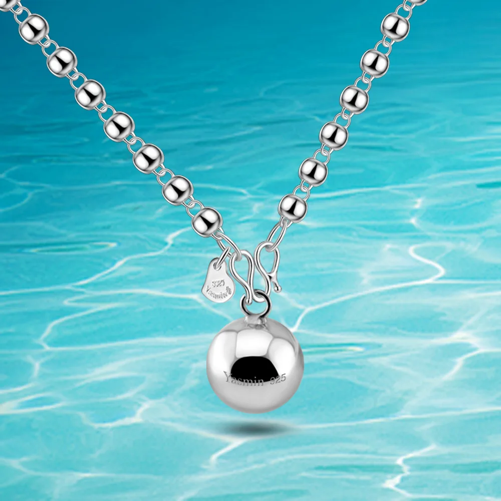 

Женское Ожерелье из настоящего серебра 925 пробы, модное ожерелье с подвеской в виде шара 925, колье с цепочкой на свитер