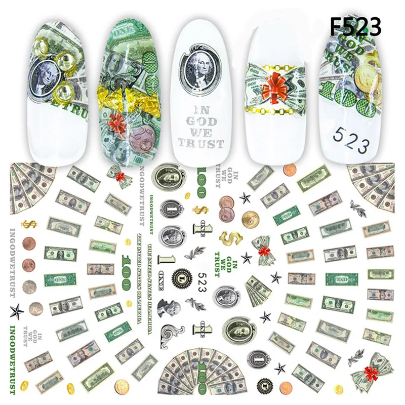Новое поступление 3D наклейки для ногтей денег долларов богатые стильные