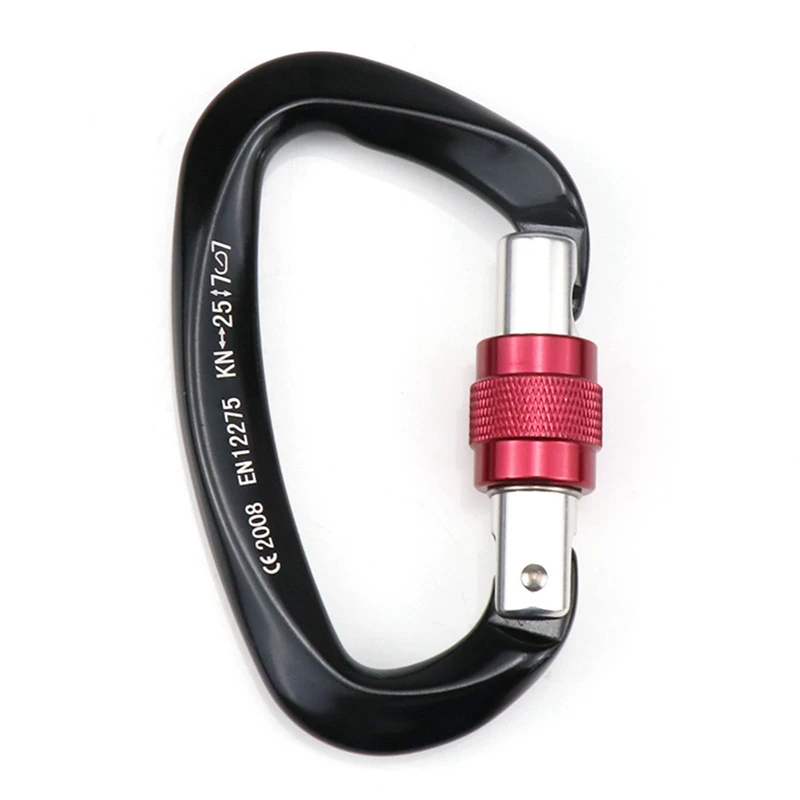 

25KN Professional Carabiner D Shape Buckle Mountaineering Caving Rock Climbing Safety Master Screw Screw Lock Accessories