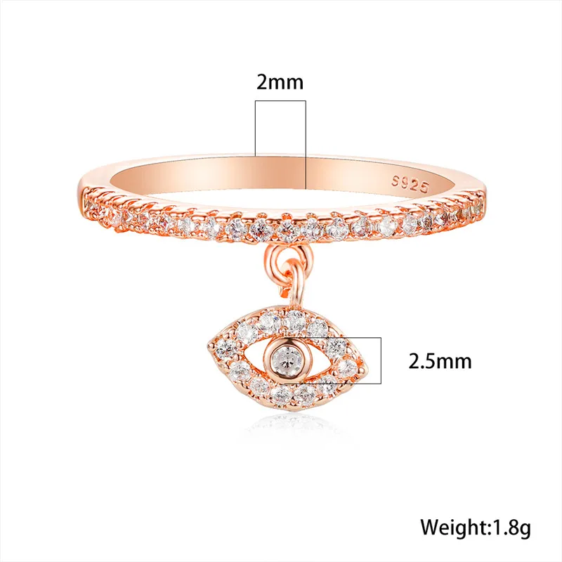 Уникальное женское маленькое кольцо с кристаллом в форме глаза Серебряное