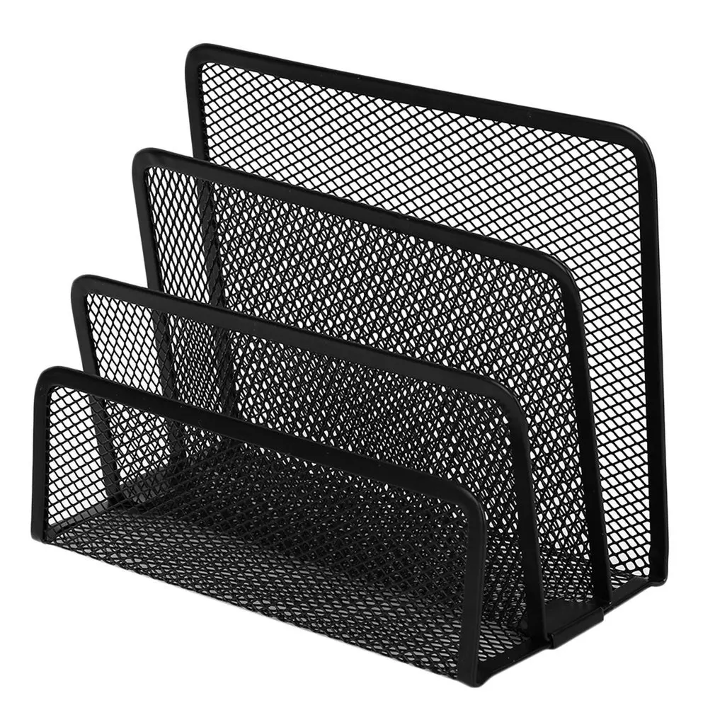 

Pen Holder Iron Three Grid Storage Pen Holder Student Stationery Desktop Office Storage Box File Storage Rack Creative Metal