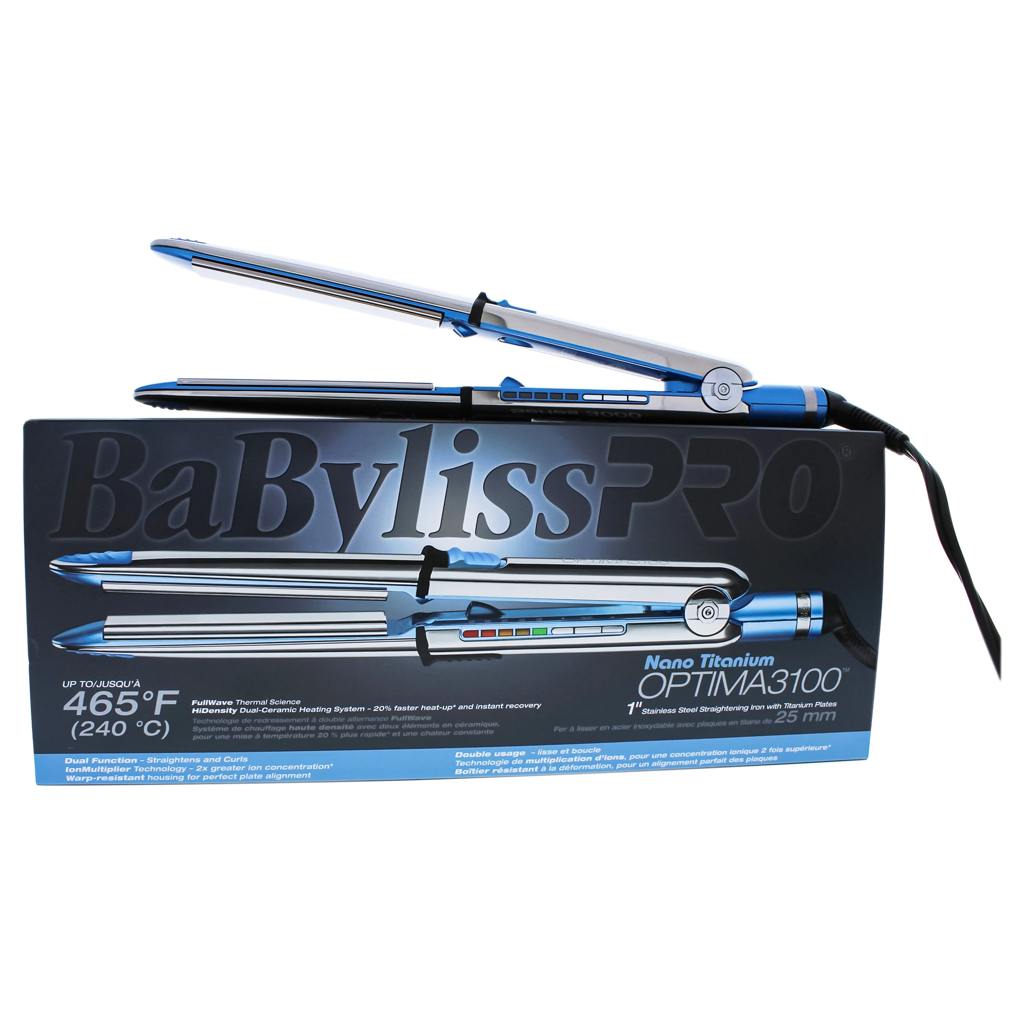 

Плоское железо Babyliss PRO из нано-титана Optima 3100, модель BABSS3100TC, серебристо-синий