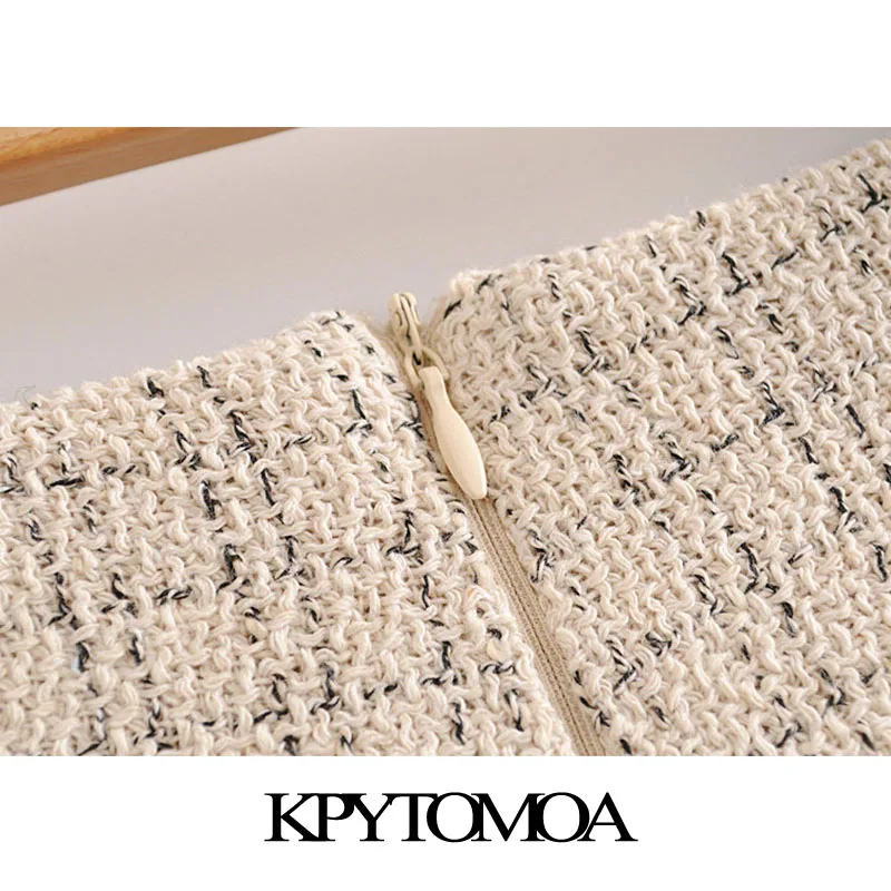 

KPYTOMOA Women 2020 Chic Fashion Office Wear Tweed Shorts Skirts Vintage Back Zipper Pockets Female Short Pants Pantalones Mujer