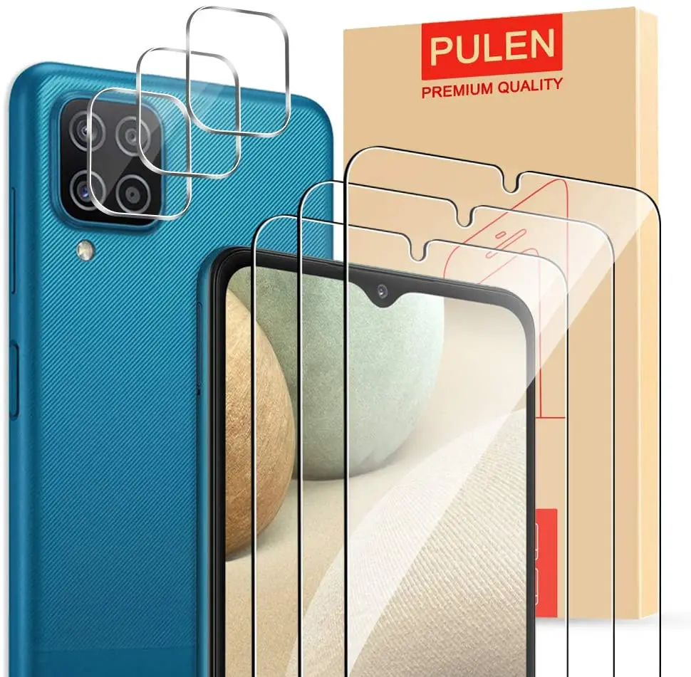 

PULEN for Samsung Galaxy A12, Screen Protector and Camera Protector & Alignment Frame, Tempered Glass Film, 3 + 3 Packs