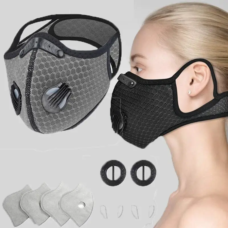

Men Women Gray Cycling Face Mask Filter Anit-fog Anit-pollution Breathable PM2.5 Activ Carbon Respirator Sports Bike Dust Mask