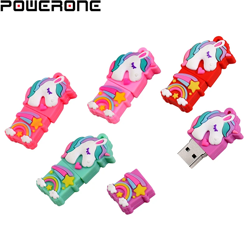 

POWERONE Cartoon new unicorn Pen Drive 4GB 8GB 16GB 32GB 64GB 128GB usb Flash Drive Pendrive Memory Stick u disk fashion gift