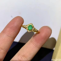 925 pure silver chinese style natural emerald womens vintage luxury exquisite adjustable gem ring fine jewelry support detectio