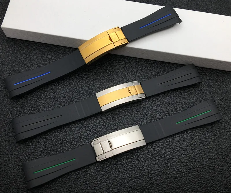 20 мм черный изогнутый конец натуральный силиконовый резиновый ремешок для