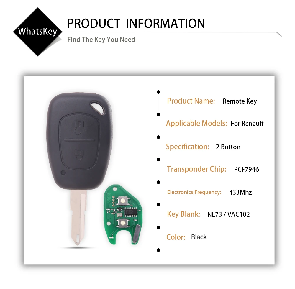 Автомобильный пульт дистанционного управления с двумя кнопками 433 МГц чип ID46 для