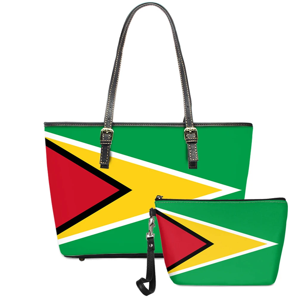 

Customized Luxury Designer Bags 2pcs Set Women Handbag Guyana Flag Print Lady Business Work Totes Bag Outdoor Shoulder Sac
