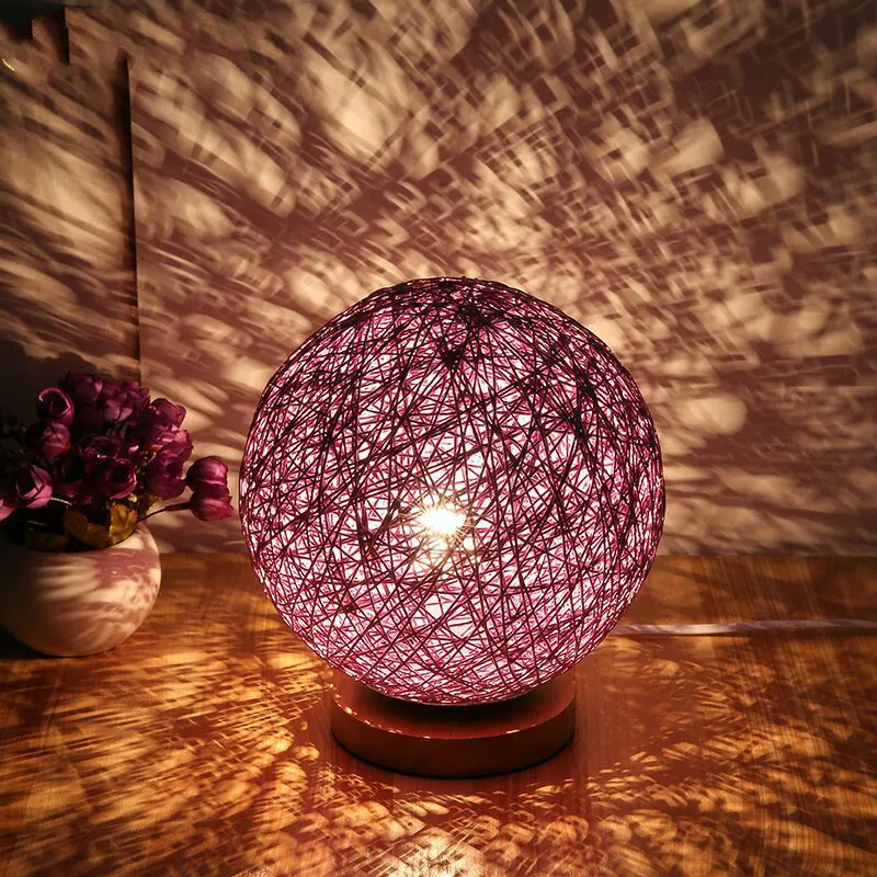 Деревянная настольная лампа тканый ротанговый шар Красочный Usb Tafellamp для подарка