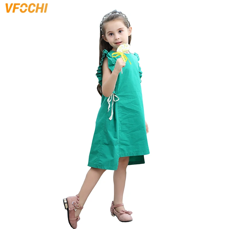 Новые летние платья для девочек VFOCHI одежда без рукавов детские однотонные