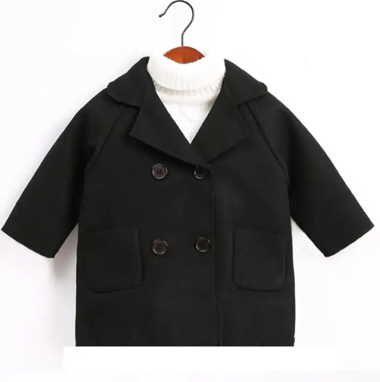 double layer black Детская осенне-зимняя шерстяная теплая флисовая верхняя одежда для мальчиков вязаные куртки, пальто длинные пальто для маленьких мальчиков от 1 до 6 лет, одежда - Цвет: double layer black