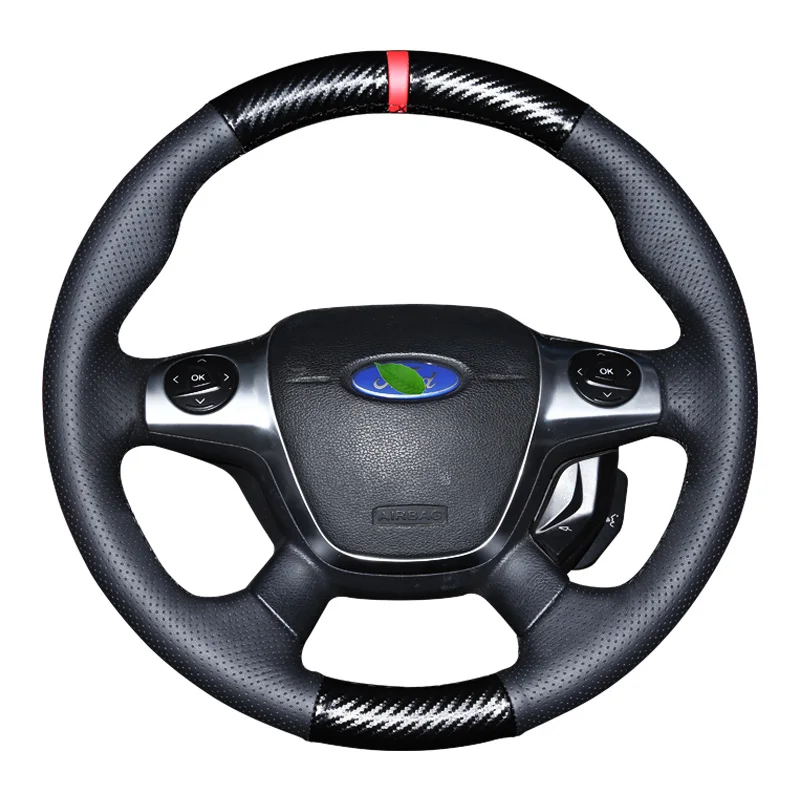 

DIY Hand-Stitch Carbon Fiber Leather Car Steering Wheel Cover for Ford Kuga Focus Edge Mondeo Escort Fiesta Ecosport Accessories
