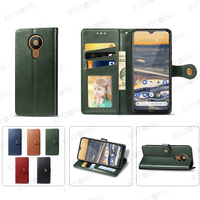 

Waterproof Round Buckle Leather Case For Nokia 2.3 5.3 Invisible Kickstand Plain Simple Fashion HotSale Retro Leather Phone Case