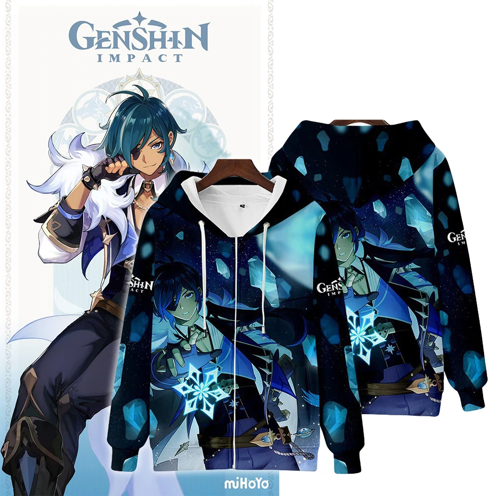 

Толстовки аниме Genshin Impact, Kaeya ICE Magic, повседневная мужская толстовка с капюшоном, костюм для косплея, толстовка, уличная одежда, топ, толстовка