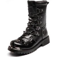 men mid calf army boots lace up genuine leather motorcycle boots non slip wear resistant outdoor work boots skull