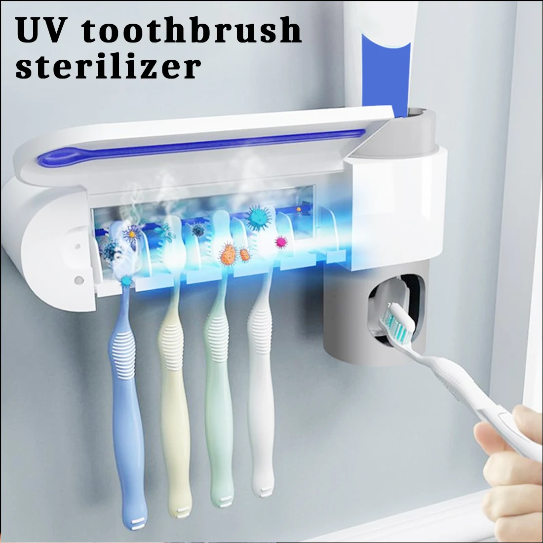 2 in 1 UV Smart Toothbrush Holder Sterilizer Automatic Toothpaste Squeezers Dispenser Free Punching Wall | Дом и сад