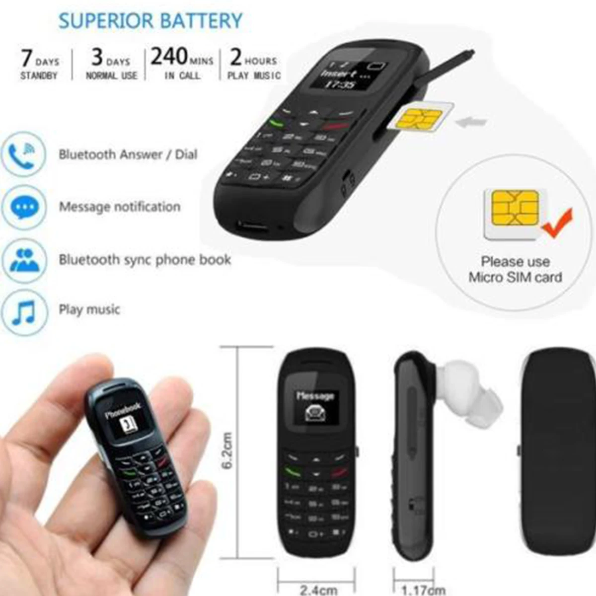 2pcs Bluetooth earphone BM70 Mobile phone shape wireless earbuds SIM Card Mini stereo Support dialing Handheld | Электроника