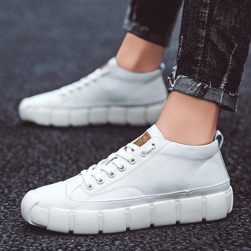 Кроссовки мужские кожаные дышащие кеды плоская подошва повседневная обувь