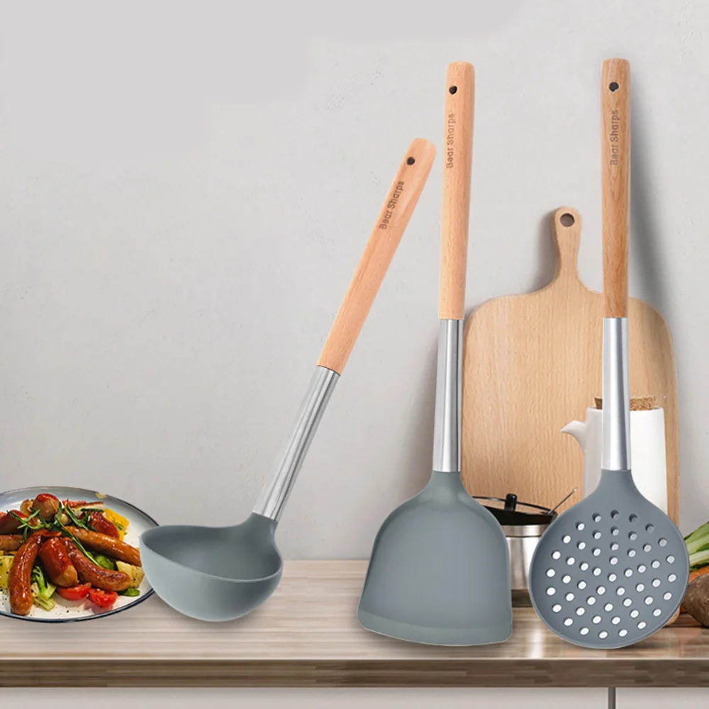 

Household Kitchen Utensils Ladles Scraper Spoon Kitchen Supplies for Home (Grey)