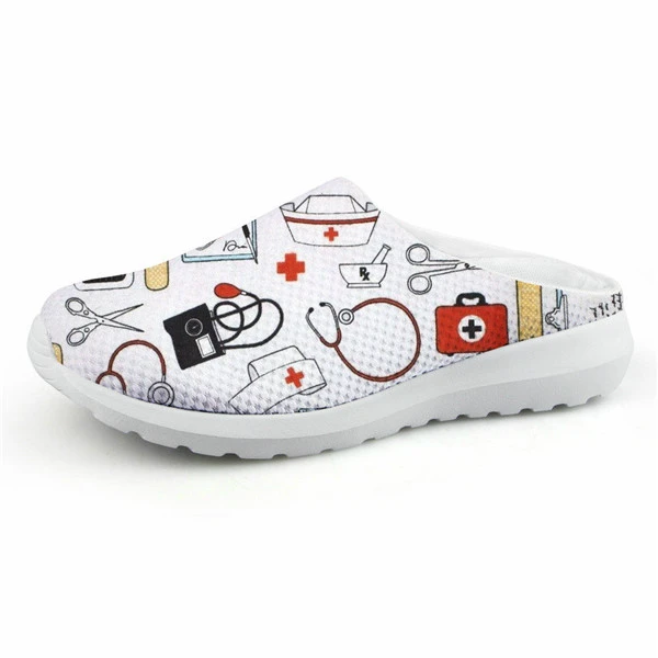H5804CA ELVISWORDS Cartoon Nurse Print Slippers women Cute Medical Doctor Air Mesh Sandals Summer Casual Beach Flat shoes Zapatos Mujer - Цвет: H5804CA