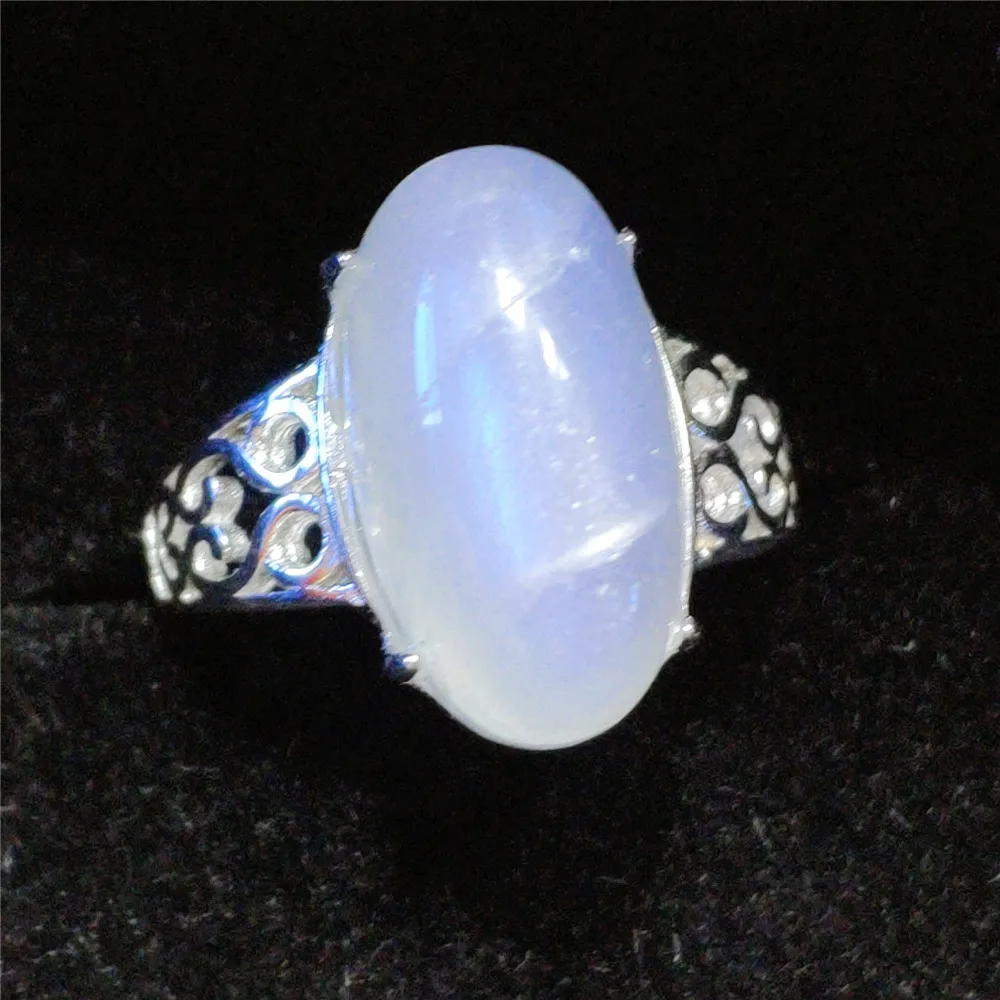 Natural Moonstone Blue Light Gemstone Adjustable Ring All Size 9x7mm For Women Men 925 Silver Best Gift Stone Ring AAAAA