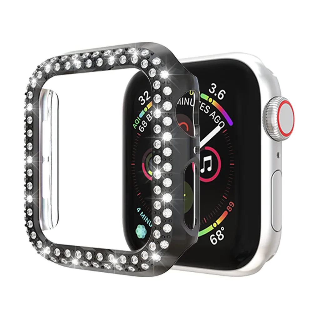 Двойной Алмазный бампер из поликарбоната для Apple Watch 7 Series 6 SE 5 4 3 2 Чехол 41 мм 45 40 44 38